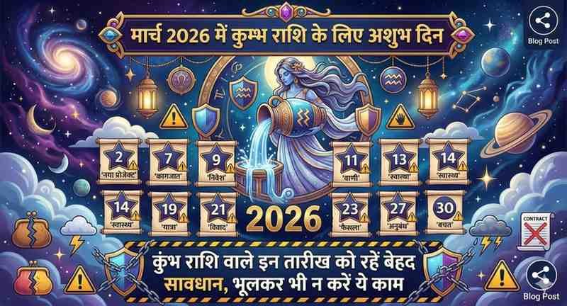 March 2026 Me Kumbh Rashi Ke Liye Ashubh Din